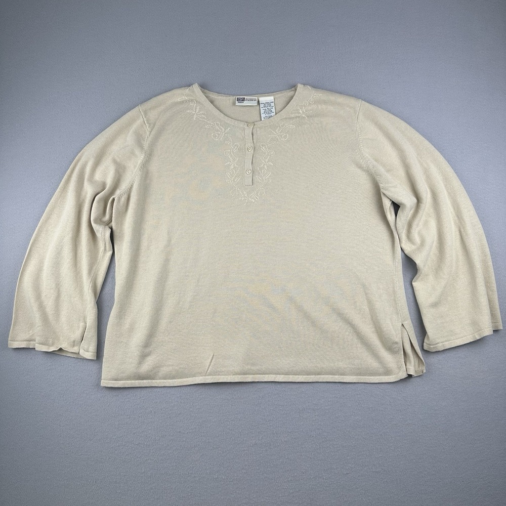 Faded Glory Beige Long Sleeve Sweater Womens 26W / 28W Cotton Casual Stretch